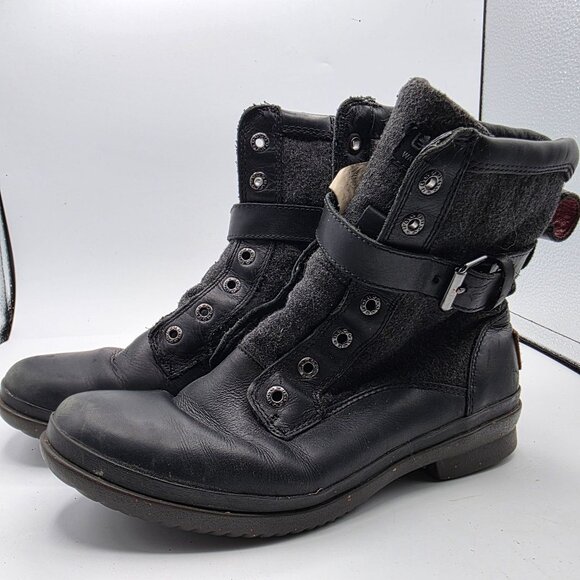 UGG Kesey Womens Size 7 Black Waterproof Leather Ankle Boots Outdoors Casual - Picture 4 of 13